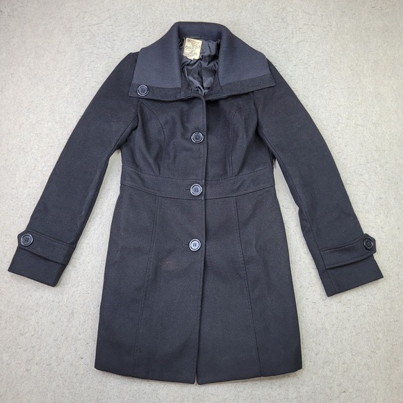 Tulle Anthropologie Womens M Black Button Long Pea Coat Long Sleeve - Picture 1 of 12